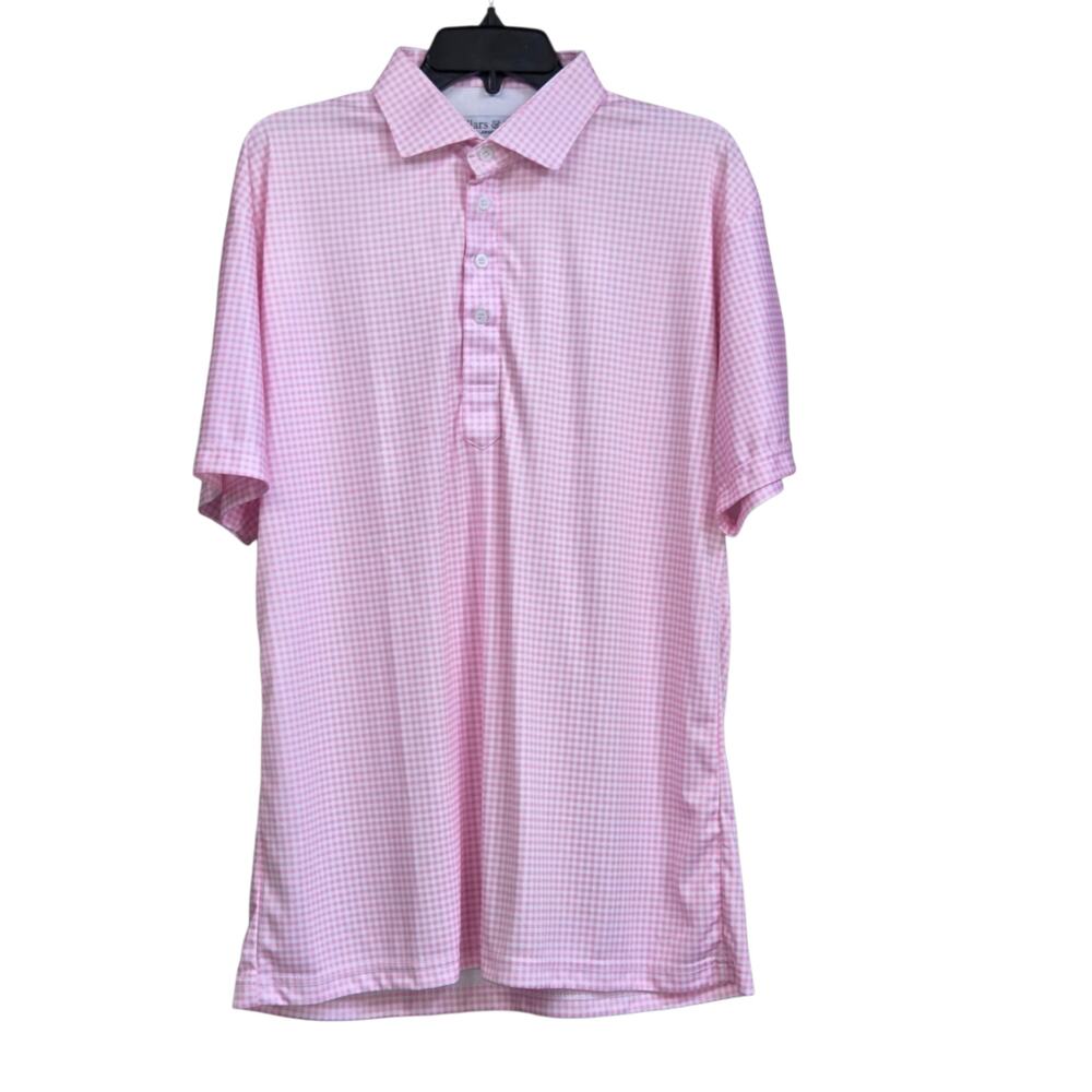 Collars & Co. Semi-spread Collar Polo, Pink Gingham Check sz L, Performance - Picture 4 of 12